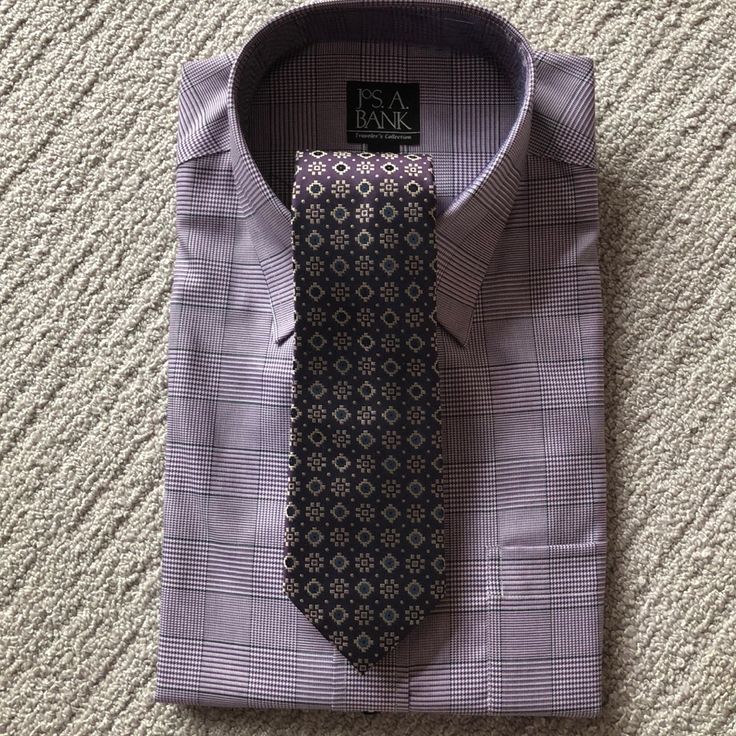 Joseph A Bank Shirt And Tie Combo. Brand New!! Soft Purple, White And Black. With Coordinating Tie! Fitted Purple Business Shirt, Purple Fitted Top For Semi-formal Occasions, Fitted Purple Top For Semi-formal Occasions, Fitted Purple Shirt For Semi-formal Occasions, Elegant Purple Shirt For Business Casual, Fitted Purple Business Top, Elegant Purple Top For Semi-formal Occasions, Purple Fitted Dress Shirt For Semi-formal Occasions, Fitted Purple Dress Shirt For Semi-formal Occasions