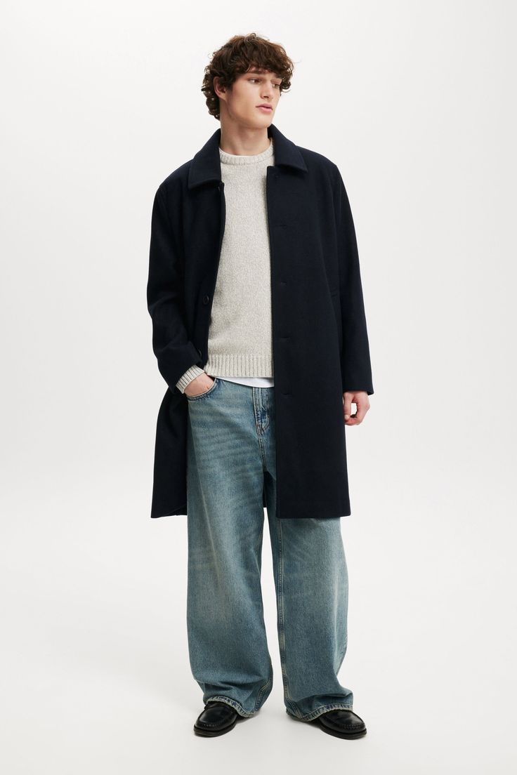 TRENCH COAT Casual Long Peacoat For Fall, Casual Gabardine Outerwear For Winter, Casual Single Breasted Long Peacoat, Casual Long Wool Coat, Modern Navy Outerwear For Winter, Casual Long Peacoat For Business, Casual Long Peacoat, Casual Long Peacoat For Cold Weather, Navy Casual Long Coat