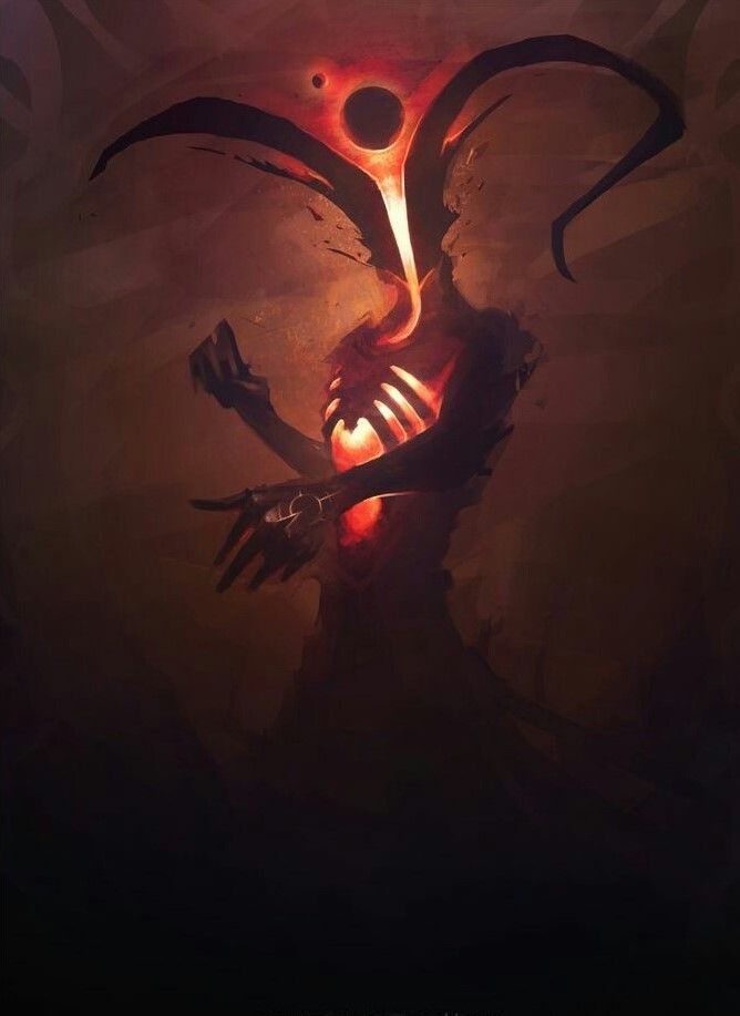 an artistic painting of a demon with glowing eyes