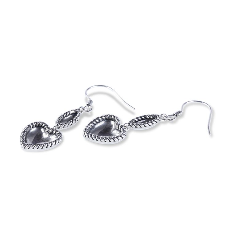 Celebrate your life with this pair of dainty earrings. Crafted in oxidized silver, the necklace shows unique and pristine beauty with its exquisite workmanship. The earring features a heart drop under a marquise-shape frame. Rope design adorns the drop to make it unique. Treat yourself or surprise her with this simple but beautiful piece.Weight: 5.82 gWidth: 12.3 mmHeight: 26 mmThickness: 3.5 mmMaterial: Plating Color: Silver Sterling Silver Teardrop Jewelry With Heart Charm, Elegant Heart Jewelry With Oxidized Finish, Elegant Heart-shaped Jewelry With Oxidized Finish, Elegant Heart-shaped Oxidized Jewelry, Sterling Silver Heart Charm Drop Earrings, Elegant Sterling Silver Dangle Heart Earrings, Elegant Silver Teardrop Heart Earrings, Teardrop Heart Earrings In Sterling Silver, Sterling Silver Drop Jewelry With Oxidized Finish