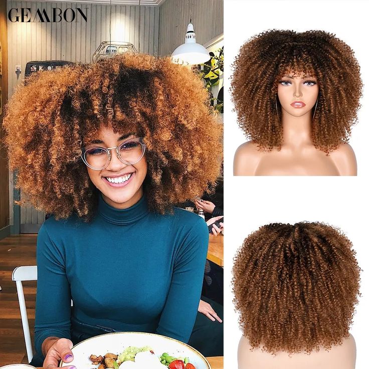 Blonde Afro Wig, Hair For Birthday, Fringe Wigs, Afro Wigs For Black Women, Short Hair Afro, Mini Twists Natural Hair, Curly Wigs With Bangs, Twists Natural Hair, Bangs For Black Women