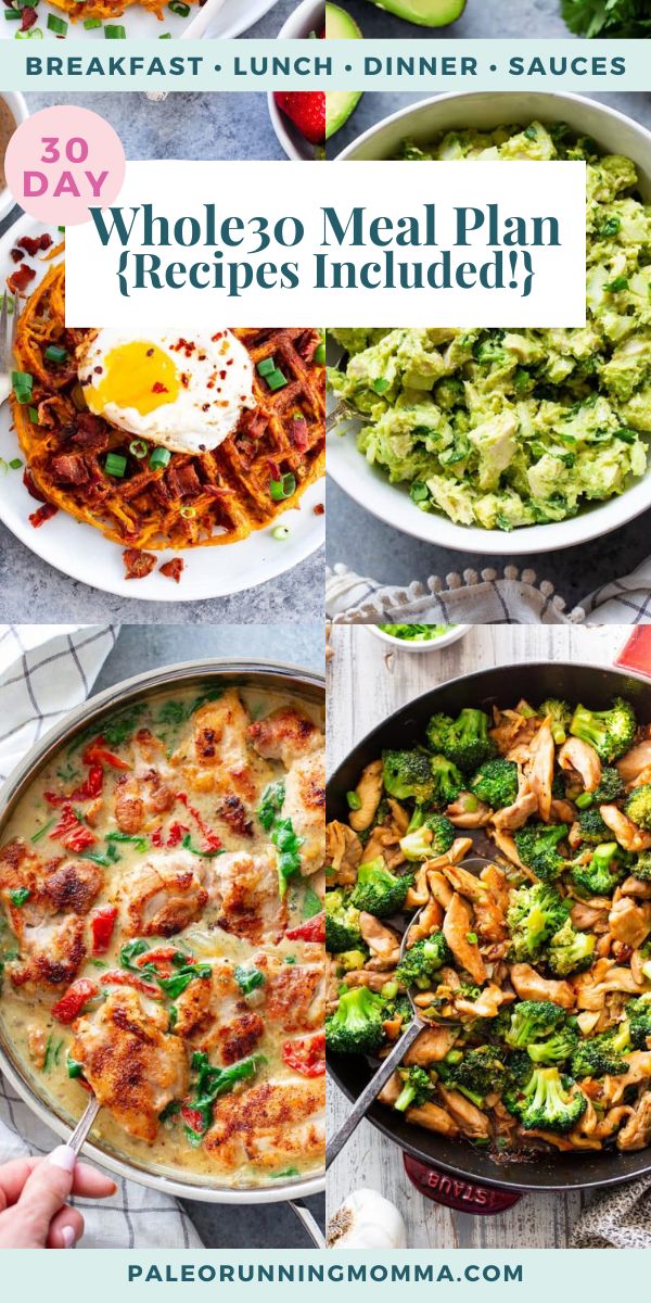 the whole 30 meal plan includes broccoli, pasta and other healthy food items