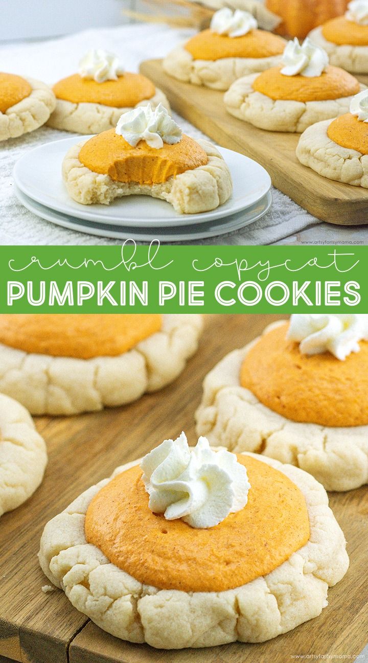 pumpkin pie cookies with whipped cream on top and the words pumpkin pie cookies above them