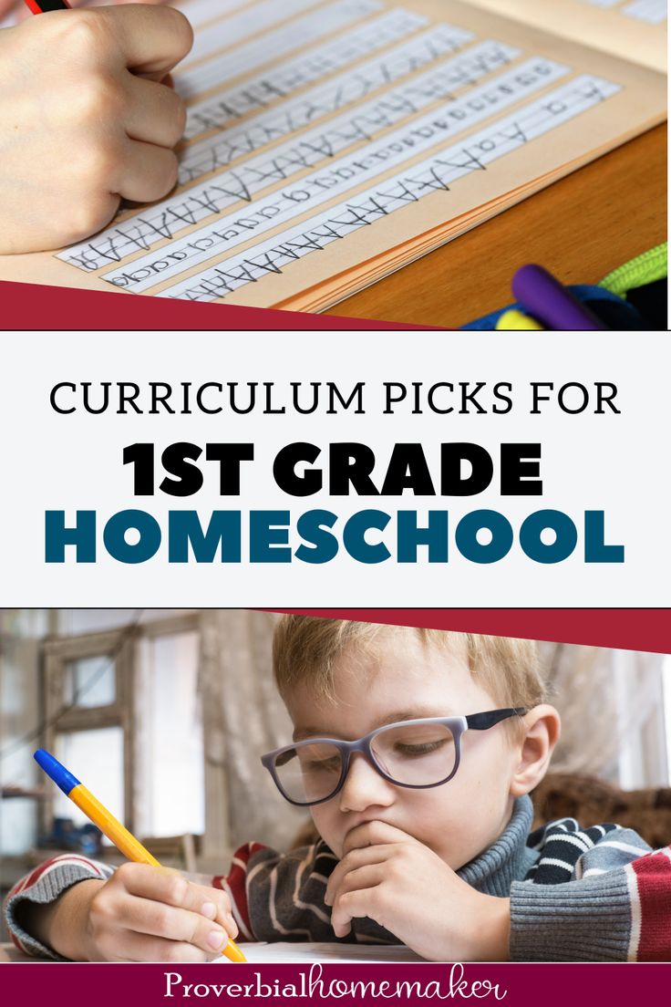 two pictures with the words, 1st grade homeschool and an image of a child using