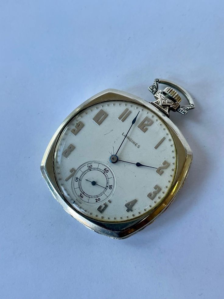 Longines Art Deco Judaica 14K White Gold Filled Chronometer Adjusted 3 pos. Cal17.89 Pocket Watch Original Box Swiss Made Judaica Bar Mitzvah Present 1924 Case Engraved please read description . In Great Working Condition, Keep Very Accurate Time. Just recently was serviced. Please have a look at our vintage watches we have constantly listed MovementManual winding Caliber/movement17.89ABC Number of jewels15 Case Case materialGold/Steel Case diameter44 x 52 mm Thickness10 mm Bezel materialGold/Steel DialWhite Dial numeralsArabic numerals Other Small seconds, Only Original Parts Vintage Hallmarked Pocket Watch For Formal Occasions, Antique Formal Watch Accessories With Polished Finish, Antique Watch Accessories With Polished Finish For Formal Occasions, Antique Chronometer Pocket Watch For Formal Occasions, Antique White Gold Collectible Watch, Antique Pocket Watch With Chronometer For Formal Occasions, Antique Pocket Watch With Chronometer For Formal Events, Antique Chronometer Watch For Wedding, Antique Wedding Watch With Chronometer