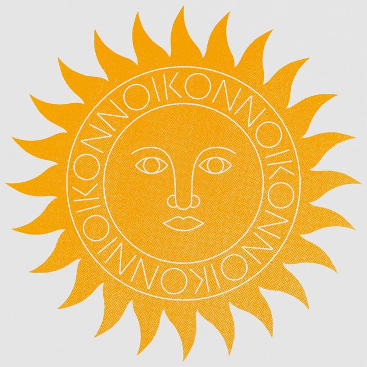 an orange sun with the words koinonoko on it's face in front of a white background