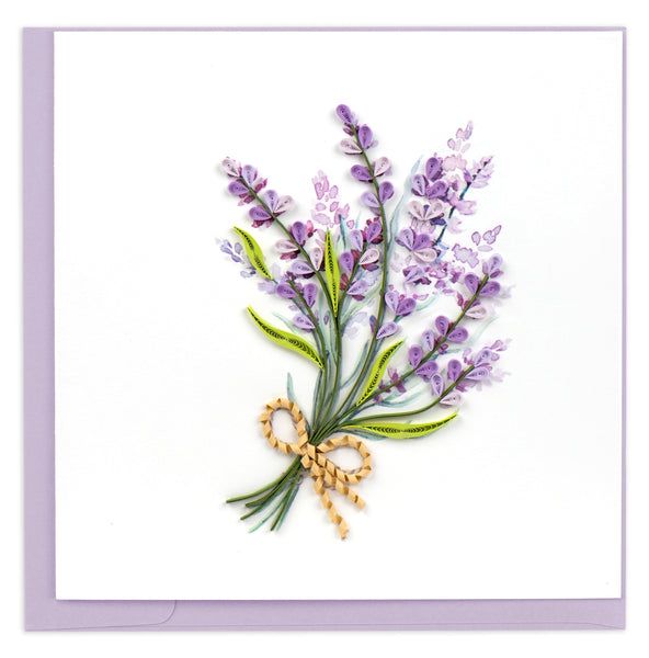 a card with lavender flowers and a pair of scissors