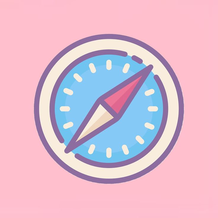 a blue and white compass on a pink background