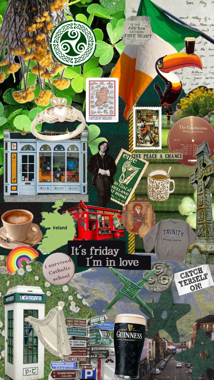 a collage of irish symbols and things to see on the page in this postcard