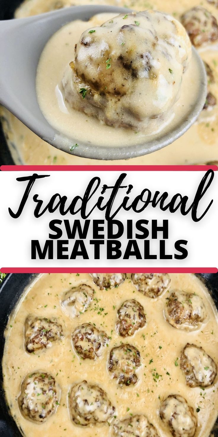 traditional swedish meatballs with gravy in a skillet