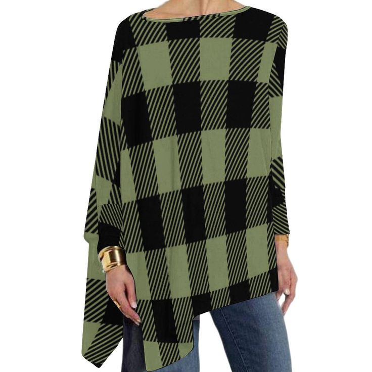 Women plus size tunic tops looks casual with irregular hem asymmetrical design. Nice coverage in hem ornament the belly and bottom area. It is great with skinny jeans or leggings. Great for travel, hang out, party, vacation, beach and daily wearing. Description: Color: Plaid Material: 90% Polyester +10% Spandex Pattern type: Printed Type: Tunic tops Hem Shaped: Asymmetrical Details: Irregular Hem Fit type: Loose Size: S, M, L, XL, 2XL, 3XL, 4XL, 5XL, 6XL Season: Spring / summer/ autumn / winter Hanky Hem Top, Women Tunic, Plaid Material, Asymmetrical Shirt, Plus Size Tunic, Buffalo Check Plaid, Hanky Hem, Round Neck Shirt, Irregular Hem