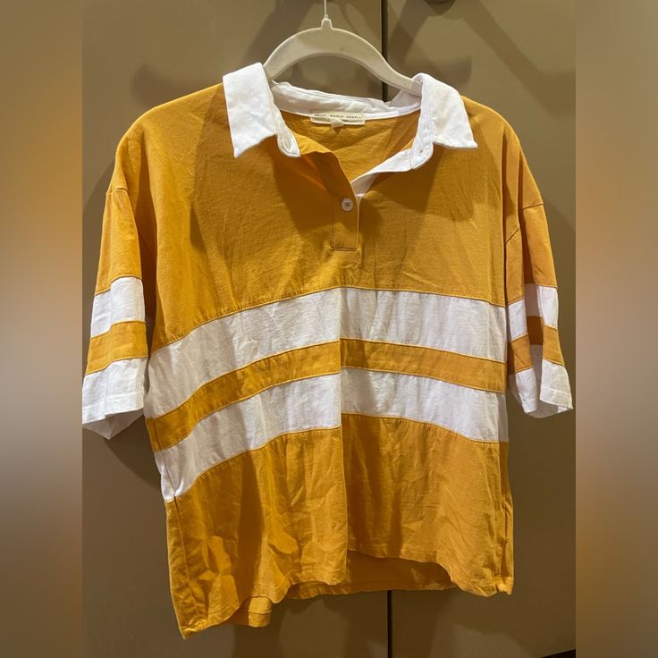 Selling A Ton Of Clothes That Just Don’t Fit Anymore/Never Worn/ Hardly Worn. Pls Look At My Page And Bundle!!:) Urban Outfitters Yellow And White Collared Shirt W Stripes. Condition: Hardly Worn Maybe 2 Times Size: Small But Oversized (Fits Like A Medium) Retro White Tops From Urban Outfitters, Urban Outfitters Yellow Tops For Spring, Yellow Urban Outfitters Top For Spring, Trendy Yellow Collared Tops, Yellow Collared Top For Summer, Yellow Collared Summer Tops, Retro Yellow Collared Top, Yellow Retro Collared Tops, Urban Outfitters Yellow Cotton Top