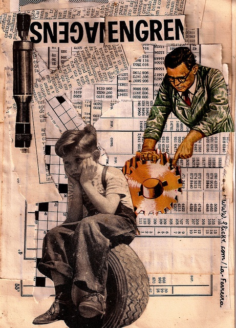 an old poster shows two men working on a piece of paper with the words snejvengreen