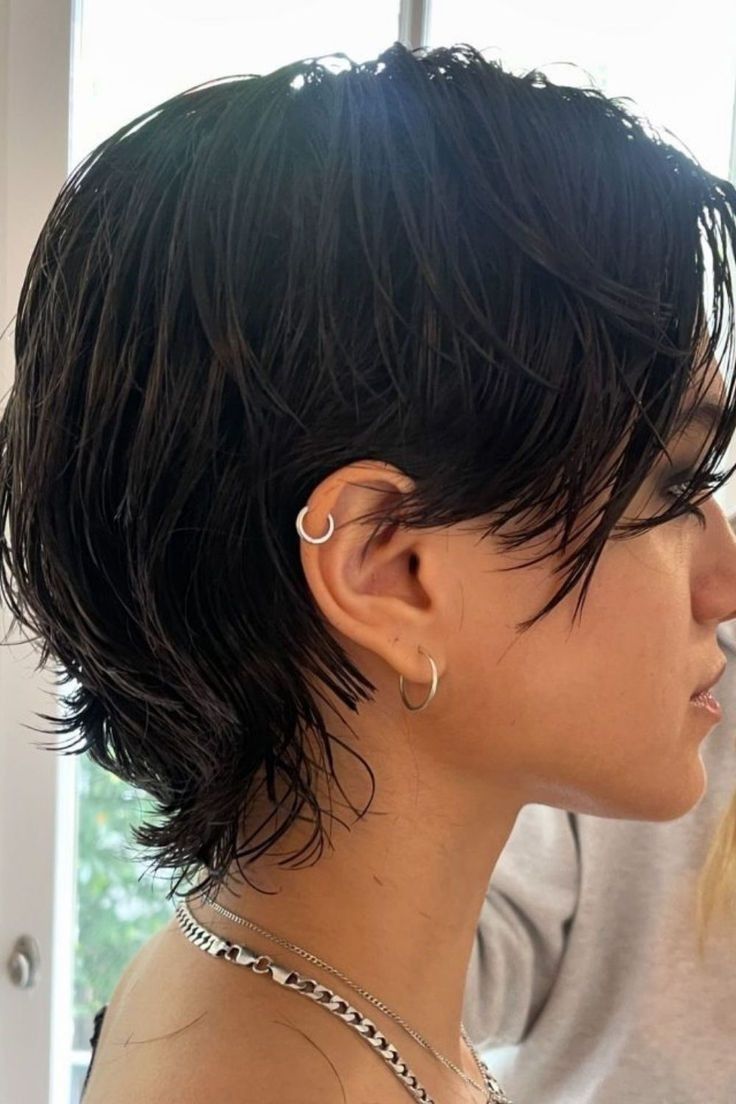 Back Brushed Hair Hairstyles, Short Hairstyles For Square Face Shape, Edgy Women’s Haircut, Short Hairstyles Pulled Back, Pixie Hairstyles Square Face, Shirt Hair Women, Super Short Shaggy Haircuts, Medieval Short Hair, Pixiecut Hairstyles Round Face