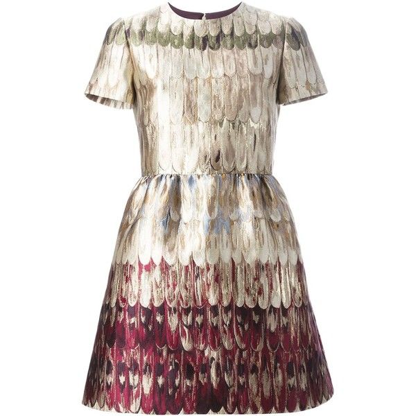 Valentino Jacquard Mini Dress (73,955 MXN) ❤ liked on Polyvore featuring dresses, vestiti, short sleeve mini dress, round neck dress, brown skater skirt, brown dress and multicolor dress Valentino Dresses, Jacquard Mini Dress, Golden Dress, Valentino Dress, Fashion Sketches Dresses, Holiday Party Dresses, Round Neck Dresses, Feather Dress, Jacquard Dress