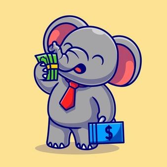 an elephant with a bag and money in it's trunk