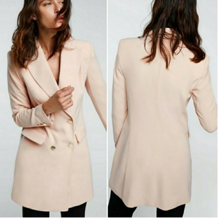 Brand New With Tags!! Zara Double Breasted Frock Coat. Lined. Gold Buttons. Padded Shoulders. Buttons Have Some Light Scratches. Color: Light Pink See Pics For Measurements. Bag #B3 Spring Knee-length Outerwear With Double Button Closure, Pink Notch Lapel Blazer Dress For Spring, Fitted Double-breasted Spring Outerwear, Pink Blazer Dress With Notch Lapel, Spring Tailored Solid Blazer Dress, Pink Double-breasted Outerwear For Spring, Tailored Solid Blazer Dress For Spring, Solid Tailored Blazer Dress For Spring, Double-breasted Solid Color Blazer Dress