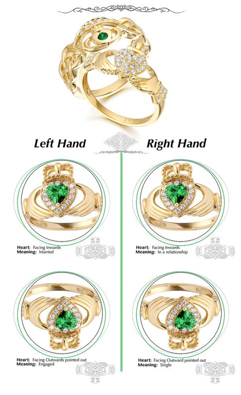 three different types of rings with diamonds and emeralds on them, all in gold