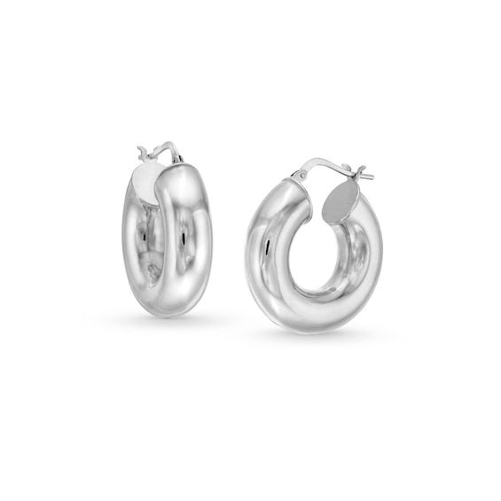 Add a refined touch to any style with these silver tubular hoop earrings. Hollow sterling silver Each 26.0mm hoop shines with a polished 8.0mm tube Latch backs Tube Hoop Earrings, Dream Closet, Hoop Earrings, Sterling Silver, Silver, Closet