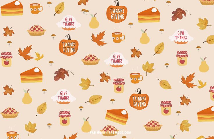 an autumn themed background with leaves, acorns and pumpkins that say thanks giving