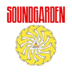 the sound garden logo is shown in red and yellow with an orange triangle on it