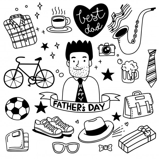 father's day coloring pages for adults and children, with black and white illustrations