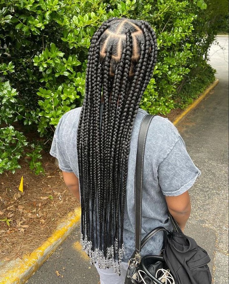 Large Braids With Beads, Braids With Clear Beads, Box Braids With Beads, Large Knotless Braids, Large Knotless, Large Box Braids, Black Kids Braids Hairstyles, Colored Box Braids, Black Hair Video