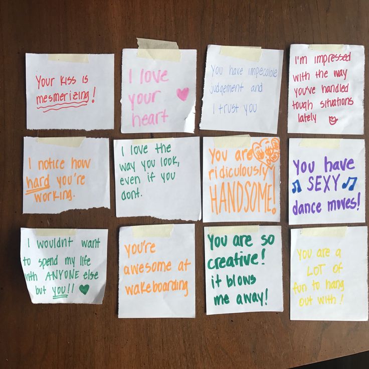 several pieces of paper that have been written on them with different words and phrases, including i love your heart