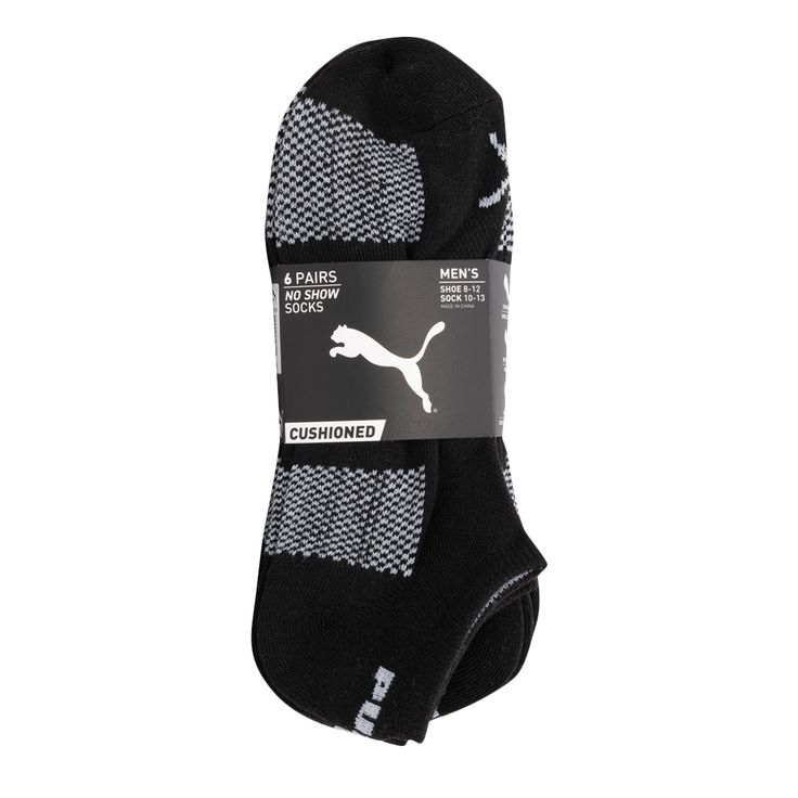 Do better at everyday workouts with these men’s Puma No Show black socks. They are made with 96% polyester 2% rubber 2% spandex and feature a comfort toe seam, are machine washable and come in a pack of 6. | Puma Men's 6-pk No Show Socks in Black NODIM Puma Socks, Everyday Workouts, Everyday Workout, Black Puma, Black Socks, Do Better, Puma Mens, Puma Shoes, Sock Shop