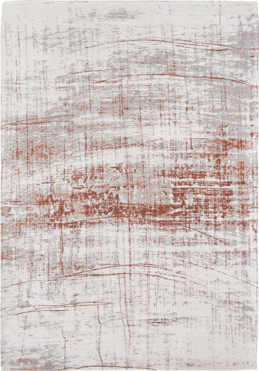 an orange and white painting with some brown streaks on it's surface in the background