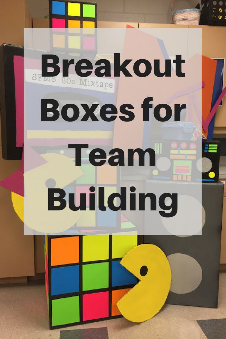 the words, breakout boxes for team building are in front of an image of colorful blocks