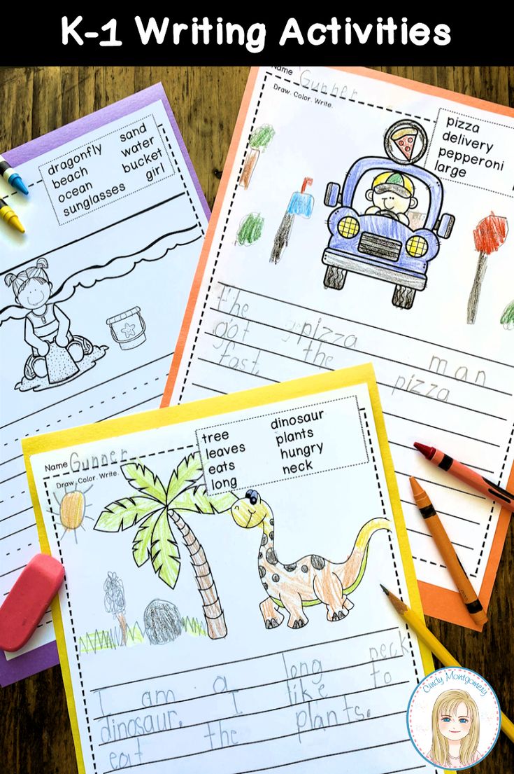 two worksheets with the words k - 1 writing activities on them and an image of