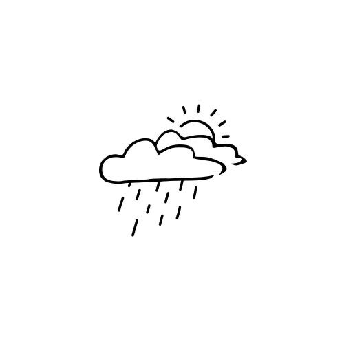 a black and white drawing of a rain cloud