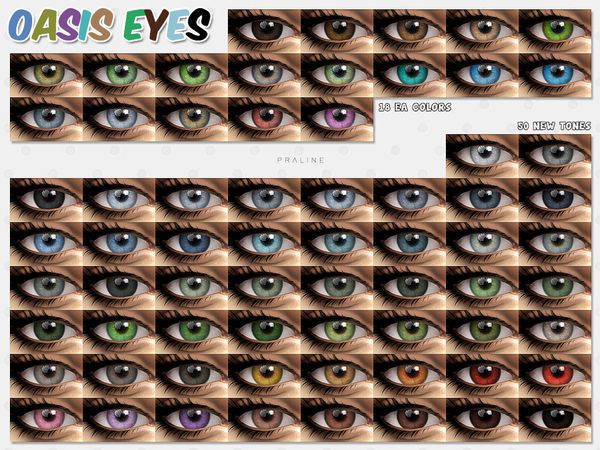 an image of many different colored eyes with the words oasis eyes written in front of them