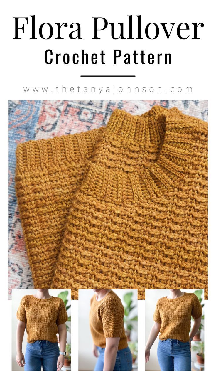 the front and back view of a knitted sweater with text that reads, floral pullover crochet pattern