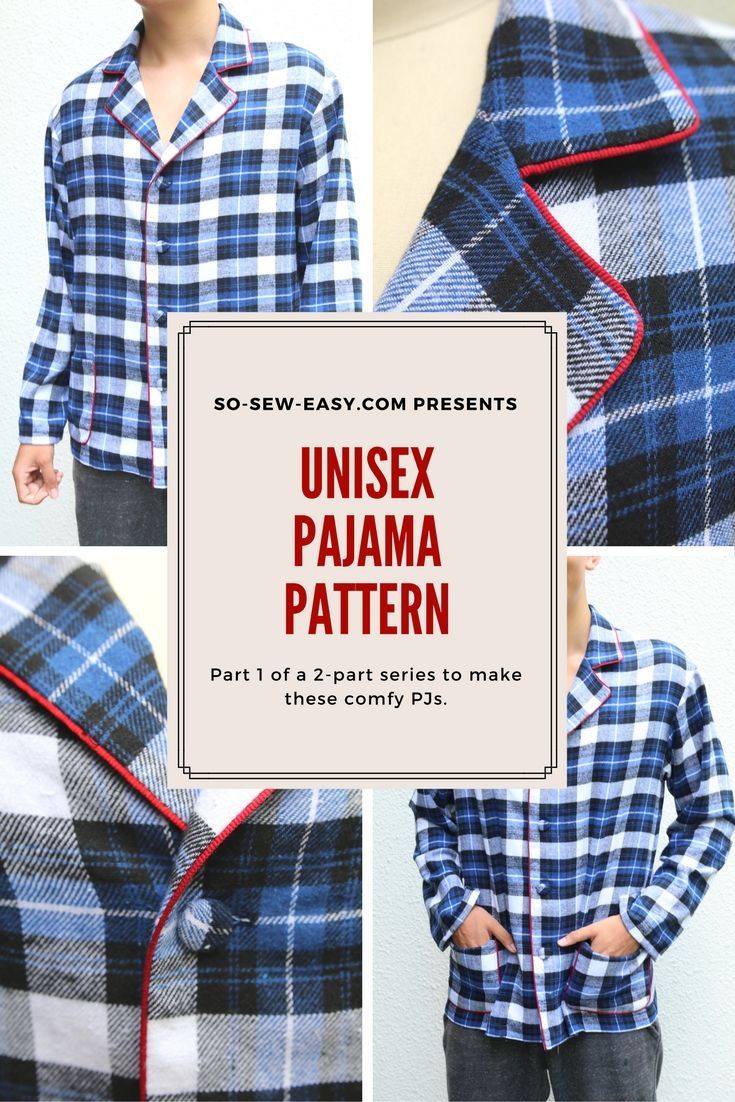 an unisex pajama pattern is shown with the instructions to sew