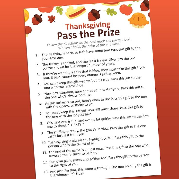 a thanksgiving pass the prize game is shown