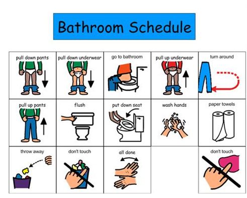 the bathroom schedule is shown with instructions on how to wash your hands and other things