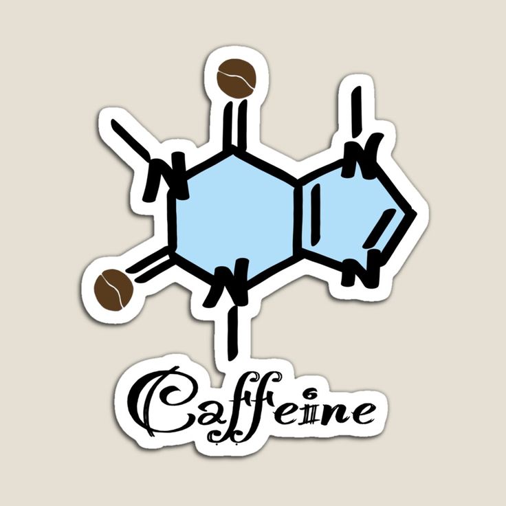 the caffeine sticker is shown in black and white on a gray background