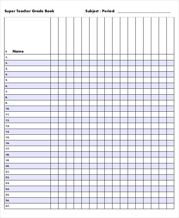 the printable teacher's book chart is shown