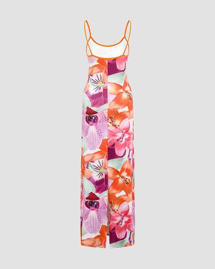 Details: Maxi dress with floral graphical printDress Length: LongSleeve Length: SleevelessMaterials:95% Polyester + 5% Spandex Sleeveless Tropical Print Floral Dress For Spring, Summer Sleeveless Dress With Bold Print, Multicolor Floral Print Beachwear Dress, Tropical Orange Floral Print Dress, Summer Sleeveless Maxi Dress With Bold Print, Orange Floral Print Maxi Dress For Beach, Orange Floral Print Beachwear Maxi Dress, Sleeveless Floral Beach Dress With Vibrant Print, Sleeveless Floral Dress With Vibrant Print For Beach