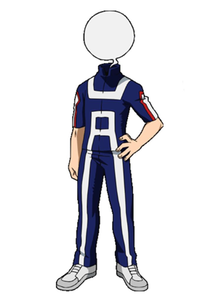 an anime character with his hands on his hips, wearing a blue and white uniform