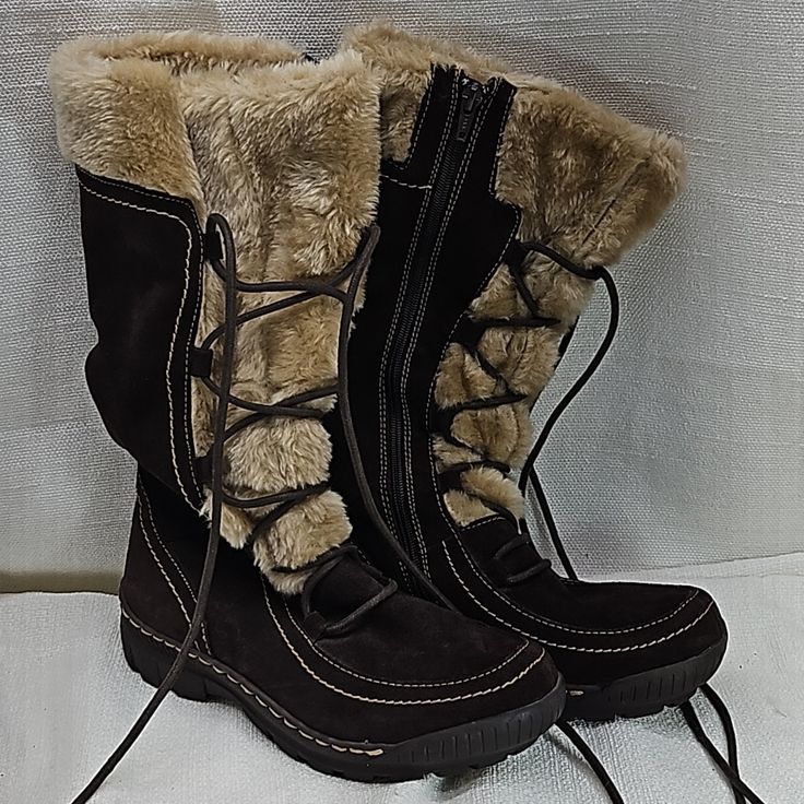 Naturalizer Devan Brown Suede Faux Fur Lined Tall Lace Up Winter Moccasin Boots Side Zip Rubber Sole Brown Size 8m Nwot Moccasin, Snow, Fall, Winter, Boho, Madewell, Anthropologie, Free People, J. Crew, Casual, Comfy, Warm Winter Moccasins, Snow Fall, Winter Boho, Moccasin Boots, Fall Inspo, Naturalizer Shoes, Brown Suede, Winter Boots, Moccasins