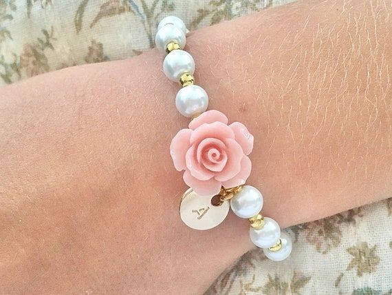 Pink Flower Decorated Bracelet Jewelry, Pink Flower Charm Jewelry For Bridesmaid Gift, Flower-shaped Bracelets For Bridesmaids, White Flower-shaped Wedding Bracelets, Flower Girl Jewelry, Toddler Flower Girls, Toddler Girl Gifts, Flower Girl Bracelets, Girl Jewelry