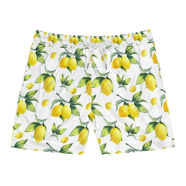 Made with 95% polyester and 5% spandex, it's the perfect blend for swimming and relaxing. These mid-length shorts are lightweight, come with an inner mesh brief and a relaxed fit, because sunny days at the coast are all about lounging. Along with the choice between black or white drawstrings, these shorts also come with two side pockets for added practicality.  .: Material: 95% polyester, 5% spandex .: Black or white drawstrings .: Inner mesh brief .: Two side pockets .: Seam thread color automa Bermuda Style Swim Trunks For Summer, Summer Bermuda Swim Trunks, Bermuda Swim Trunks For Summer, Summer Bermuda Swim Trunks For Swimming, White Shorts For Beach Season Outdoor Activities, White Shorts For Outdoor Beach Season, White Beach Season Shorts For Outdoor, White Beach Season Outdoor Shorts, White Bottoms For Beach Season Outdoor Activities