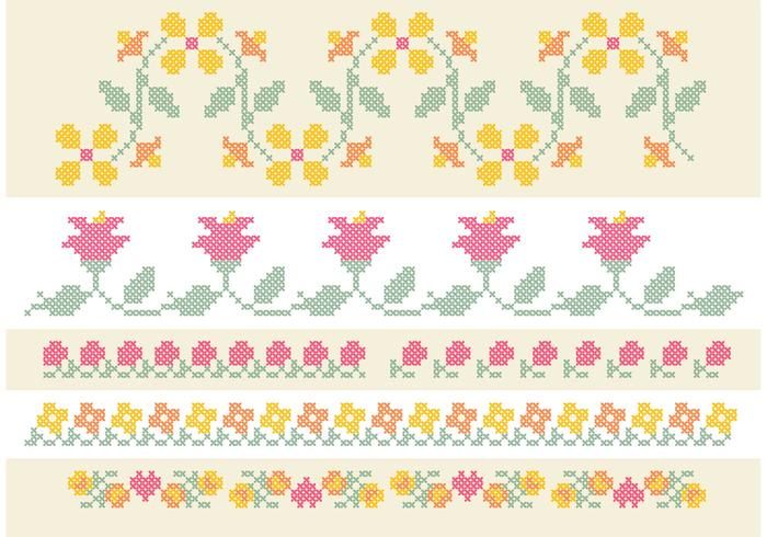 cross stitch patterns with flowers and leaves in different colors on a white background stock illustration