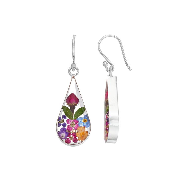 Adorned with colorful pressed flowers, these teardrop earrings abound with natural beauty. Click on this JEWELRY & WATCHES GUIDE to learn about fit, styles, materials and more!EARRING DETAILS Length: 1.7 in. Backings: fishhook Metal: sterling silver Finish: polished Size: One Size. Color: Multicolor. Gender: female. Age Group: adult. Botanical Jewelry With Pressed Flowers, Sterling Silver Teardrop Flower Earrings, Multicolor Flower-shaped Jewelry With Floral Print, Multicolor Floral Print Flower Shaped Jewelry, Multicolor Floral Print Flower-shaped Jewelry, Multicolor Teardrop Flower Earrings As Gift, Teardrop Jewelry With Pressed Flowers, Nature-inspired Teardrop Birth Flower Earrings, Multicolor Teardrop Flower Earrings