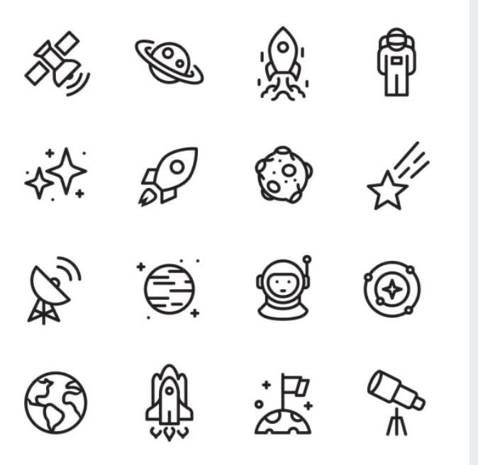 black and white space related icons