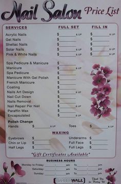 Nail Salon Prices, Pink White Nails, Solar Nails, Salon Price List, Spa Prices, Nail Salon Decor, Nail Prices, Popular Nail Designs, Nail Services