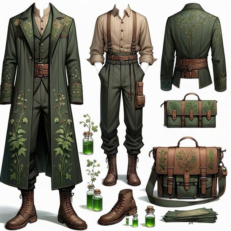 an image of men's clothing and accessories in the style of steampunk